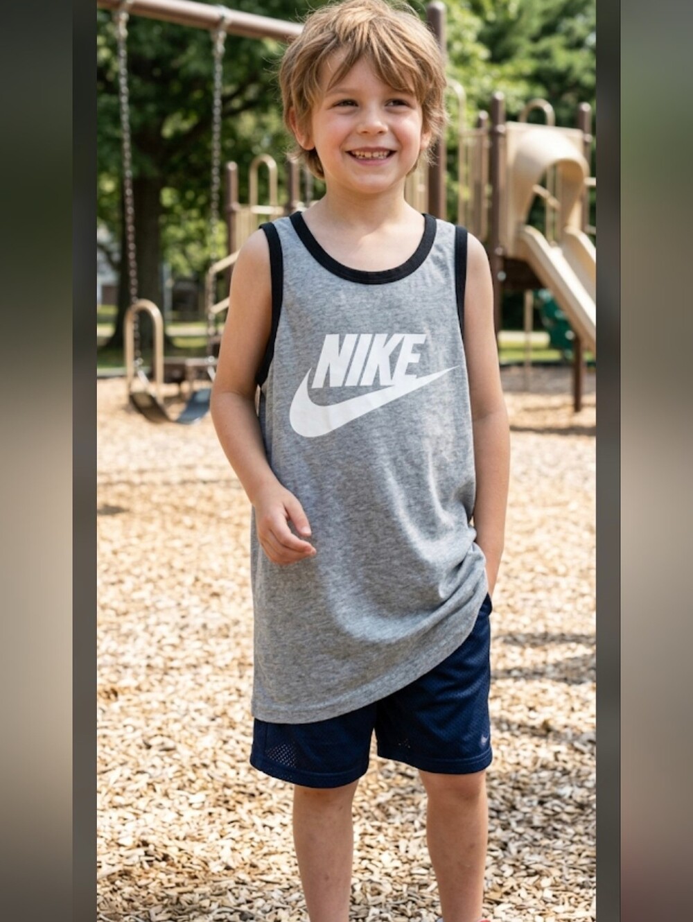Nike Grey Tank Top with Black Trim and White Logo